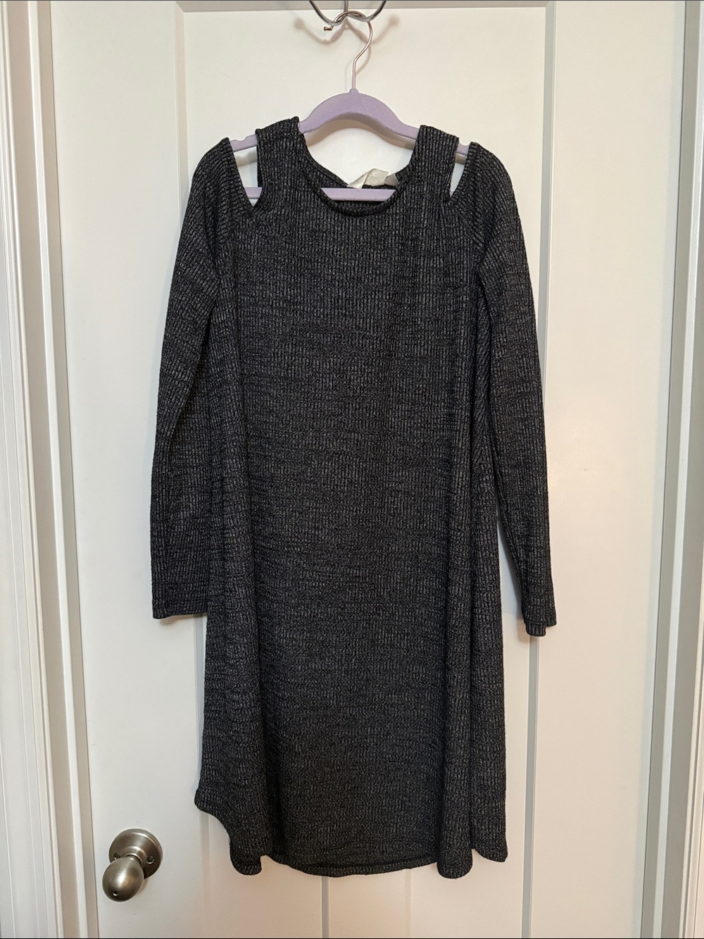 RD Style Girls' Charcoal Cold-Shoulder Knit Swing Dress